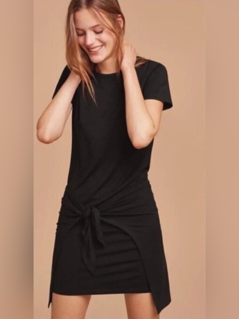 Aritzia Wilfred Free Black Bair T-Shirt Dress With Front Tie Size XS